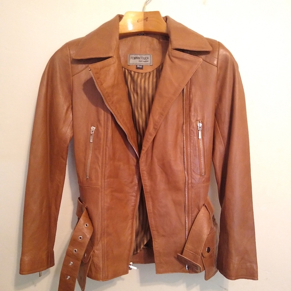Ladies Medium Brown Leather Moto Jacket by Feminine Touch - Picture 16 of 16